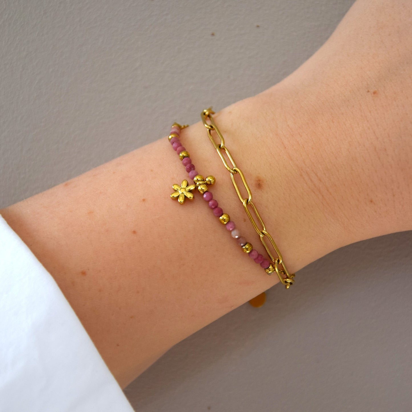 Bracelet double rose fleur
